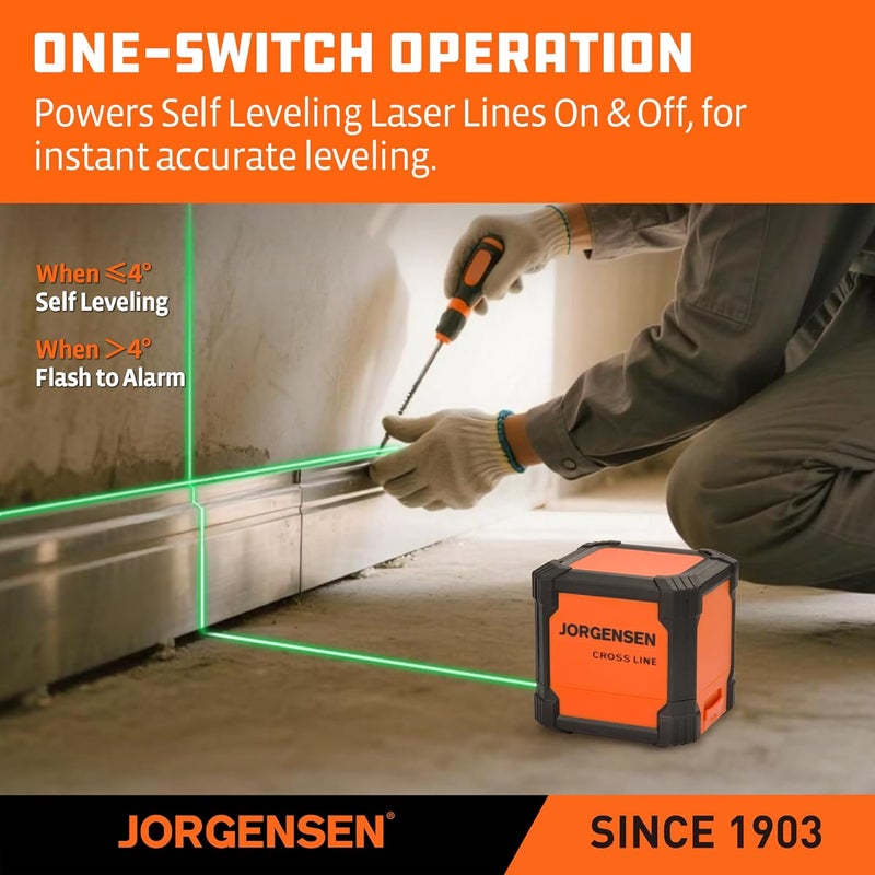Jorgensen Laser Level with Tripod, 65 FT Self Leveling Cross Line Laser Leveler Tool with 360° Magnetic Base, Green Laser Level for Picture Hanging, Home Renovation, Indoor Project - Image 5